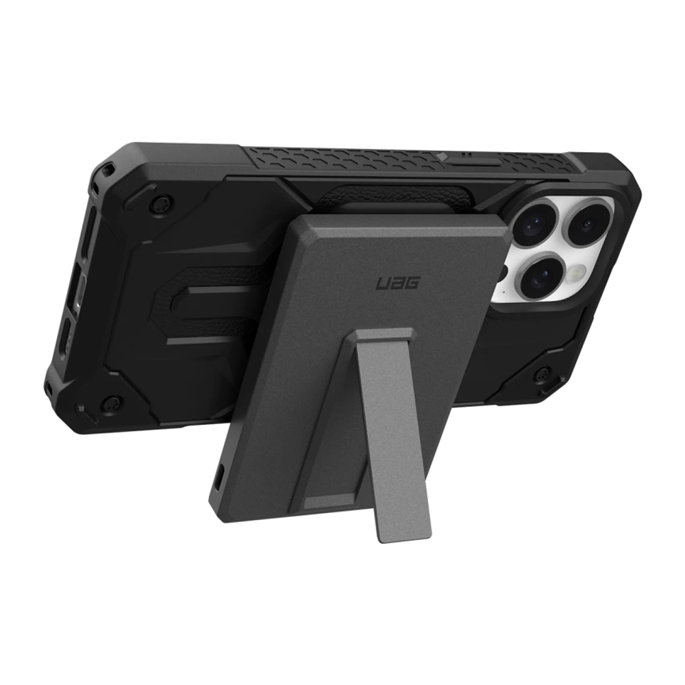 Внешний аккумулятор MagSafe с подставкой UAG SRGE Slim 5K (5000 мА·ч) Беспроводная зарядка: Qi 10 Вт. Проводная зарядка: USB-C. Есть LED-индикация. Энергоёмкость — 18 Вт·ч. Максимальная выходная мощность — 20 Вт