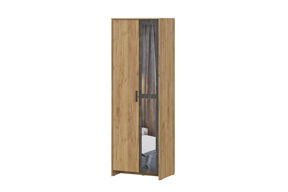 Шкаф для одежды распашной с зеркалом и полками Дуб Золотой / Камень Тёмный 70х50х209 см