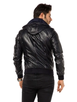 Куртка мужская натуральная кожаная с капюшоном бомбер Турция