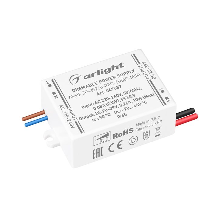 Блок питания Arligh ARPJ-SP-39260-PFC-TRIAC-MINI (10W, 20-39V, 260mA) 047587