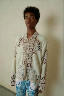 Рубашка с Мягким Воротником / Morning Gown Crocheted Long Sleeve бежевая