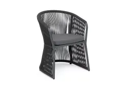 "Романо" стул плетеный из роупа, каркас алюминий темно-серый (RAL7024) муар, роуп темно-серый круглый, ткань темно-серая 027