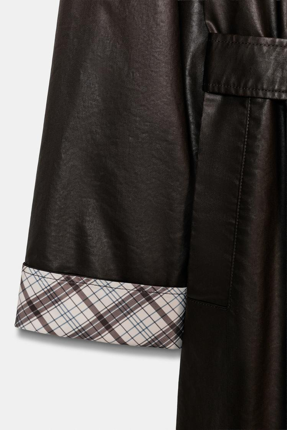 ZARA ДЛИННЫЙ ВОЩЕНЫЙ ТРЕНЧ В КЛЕТКУ, ТЕМНО-КОРИЧНЕВЫЙ