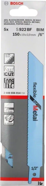 Сабельное пильное полотно S 922 BF Flexible for Metal Bosch 2608656014