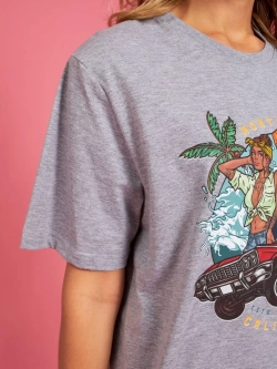 Футболка серая оверсайз с принтом