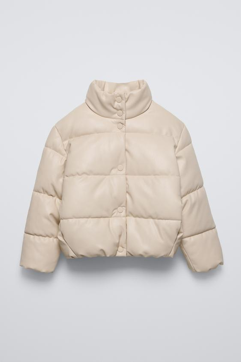 ZARA СТЕГАНАЯ КУРТКА ИЗ ИСКУССТВЕННОЙ КОЖИ, СЛОНОВАЯ КОСТЬ