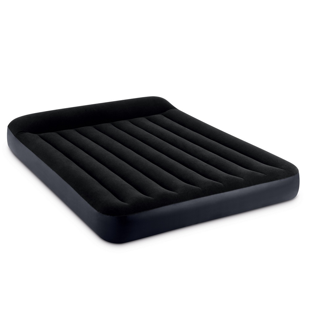 Мaтрас нaдувной Intex 64143 Pillow Rest 152х203х42 см / Крoвать нaдувная Интeкс двухспальная велюровая со встроенным электронасосом 220V и подголовником