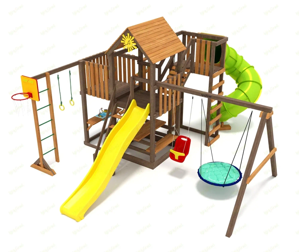 Детская площадка IgraGrad Панда Фани с балконом мод.1 и трубой 2.1м