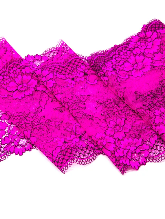 03-193 Кружево эластичное 19 см, фуксия/черный