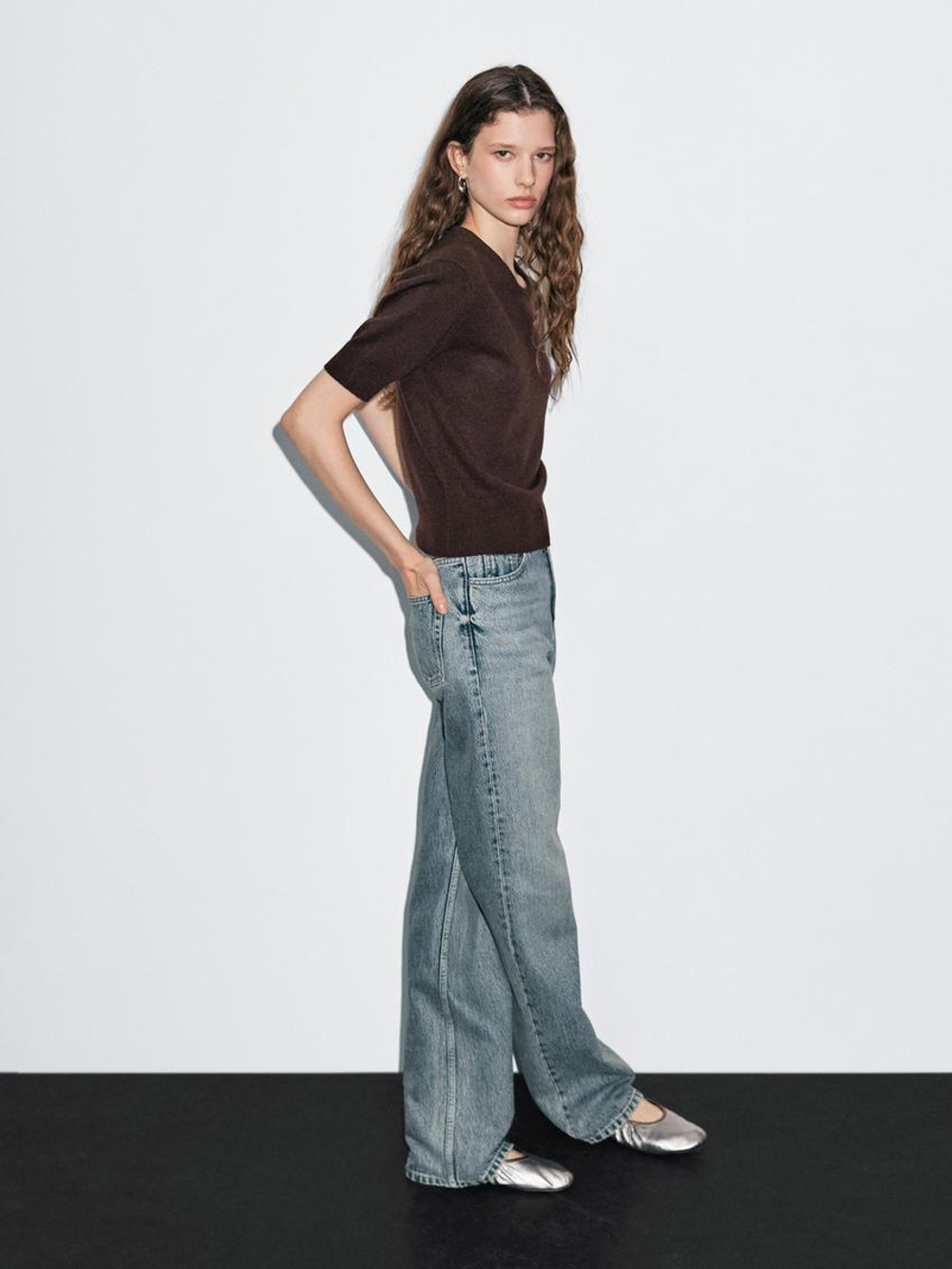 Massimo Dutti Свитер с короткими рукавами из смесовой шерсти, шоколадный