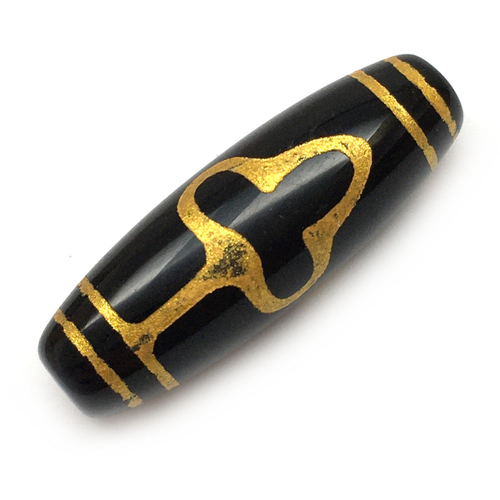 Агат Дзи "Лист Бодхи", бусины черные с золотым рисунком 30х10 мм