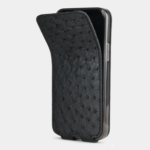 Чехол для iPhone 12 Mini из натуральной кожи страуса, черного цвета