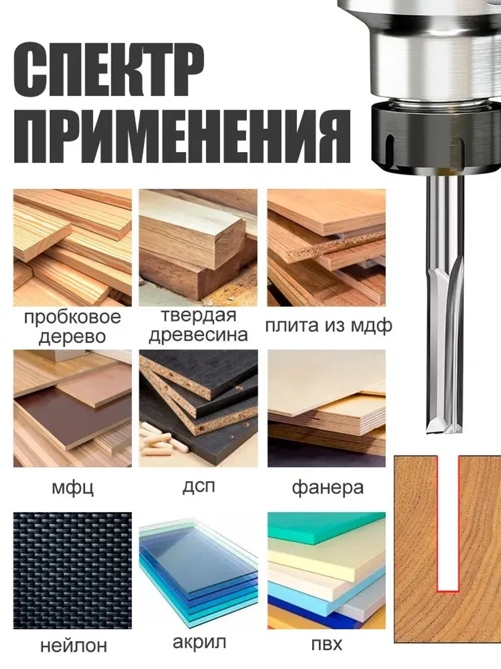Фреза прямая двухзаходная 6х52х80 мм, 1 шт.