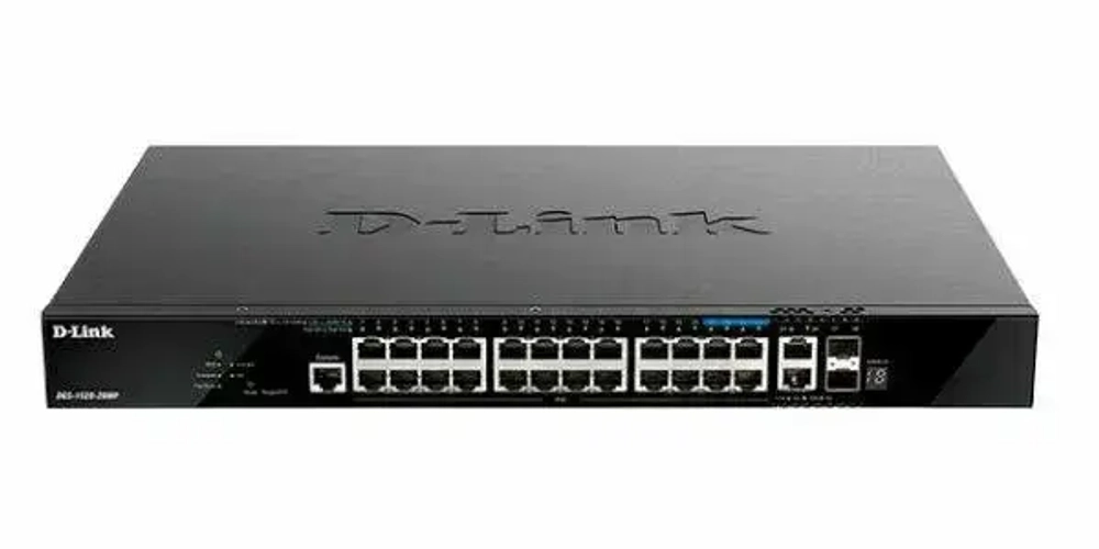 Сетевое оборудование D-Link DGS-1520-28MP/A1A Управляемый L3 стекируемый коммутатор с 20 портами 10/100/1000Base-T, 4 портами 100/1000/2.5GBase-T, 2 портами 10GBase-T и 2