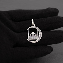 Реальное фото подвеса из серебра в руке Мечеть и полумесяц