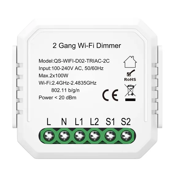 ST9000.500.02CDIM WI-FI диммируемое реле 2 канала 2x100W, IP20, L46xW46xH18, 230V, Белый AROUND