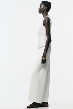 ZARA ТОП-ЖИЛЕТ ИЗ САРЖИ С ПУГОВИЦАМИ, ЖЕЛТОВАТО-БЕЛЫЙ