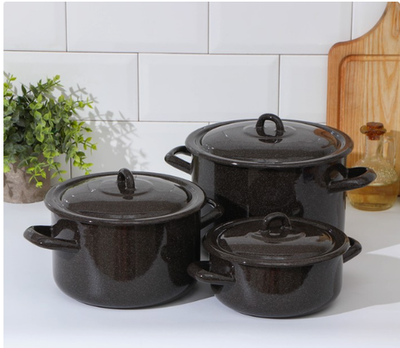 Набор эмалированных кастрюль «Гранит», 3 предмета: 1,5 л, 3 л, 4,5 л, цвет коричневый