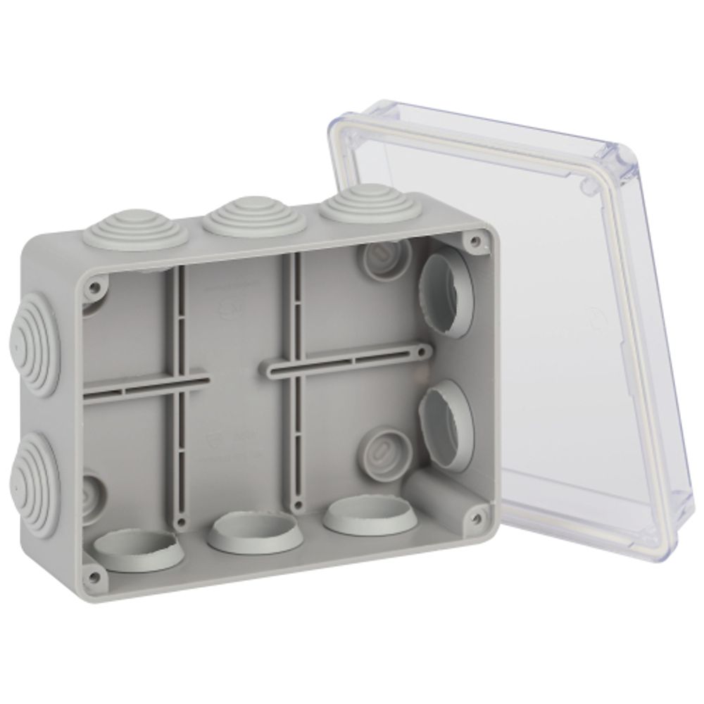 Распаячная коробка ЭРА KORvpk-150-110-70-10g ОП серая 150х110х70мм прозрачная крышка на винтах 10 гермовводов IP55