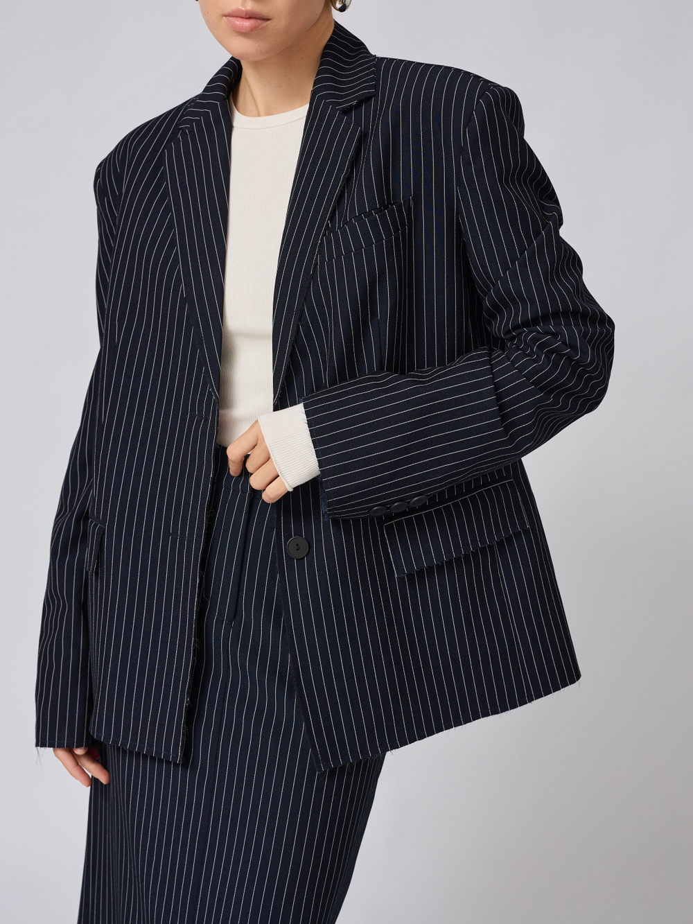 Жакет с необработанным краем оверсайз в полоску