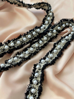 Тесьма черная с жемчугом твид