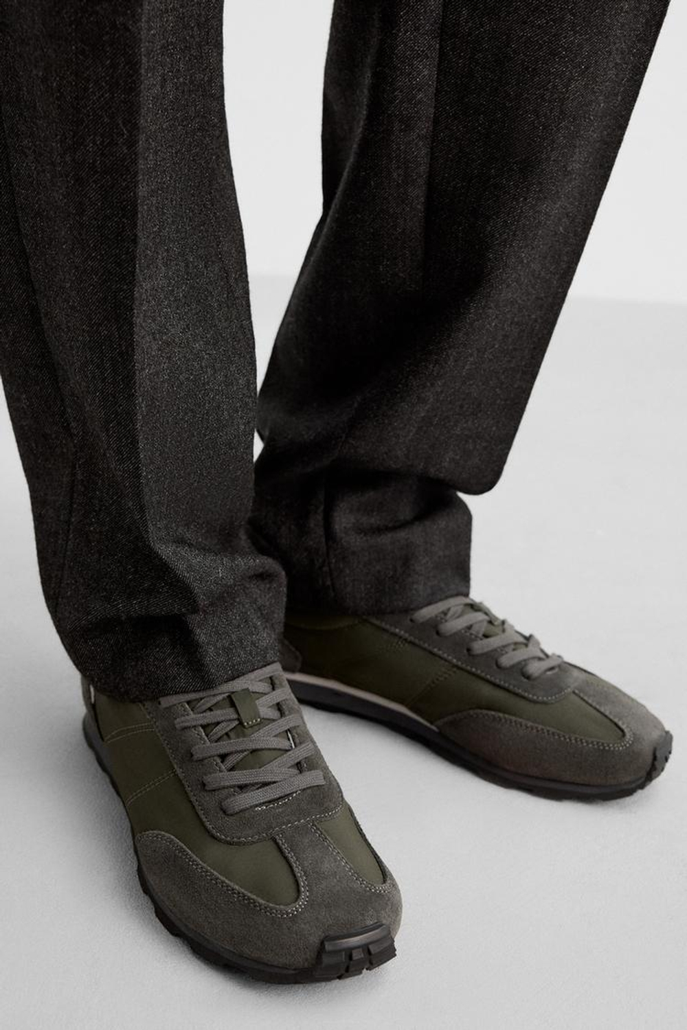 ZARA КОЖАНЫЕ КРОССОВКИ В СТИЛЕ РЕТРО, ВОДЯНИСТЫЙ ЗЕЛЕНЫЙ