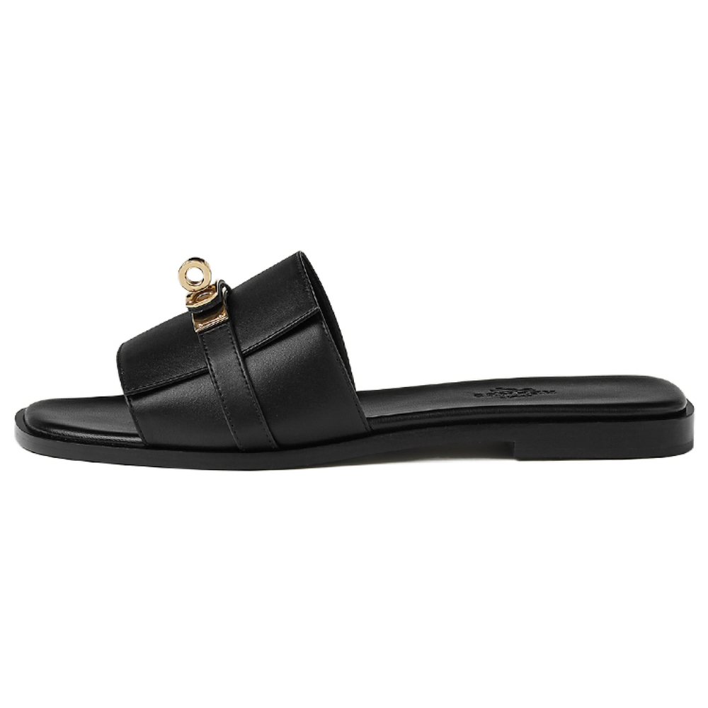 Hermes Giulia leather classic Shoe Buckle slippers Women's Black, H232129Z 02