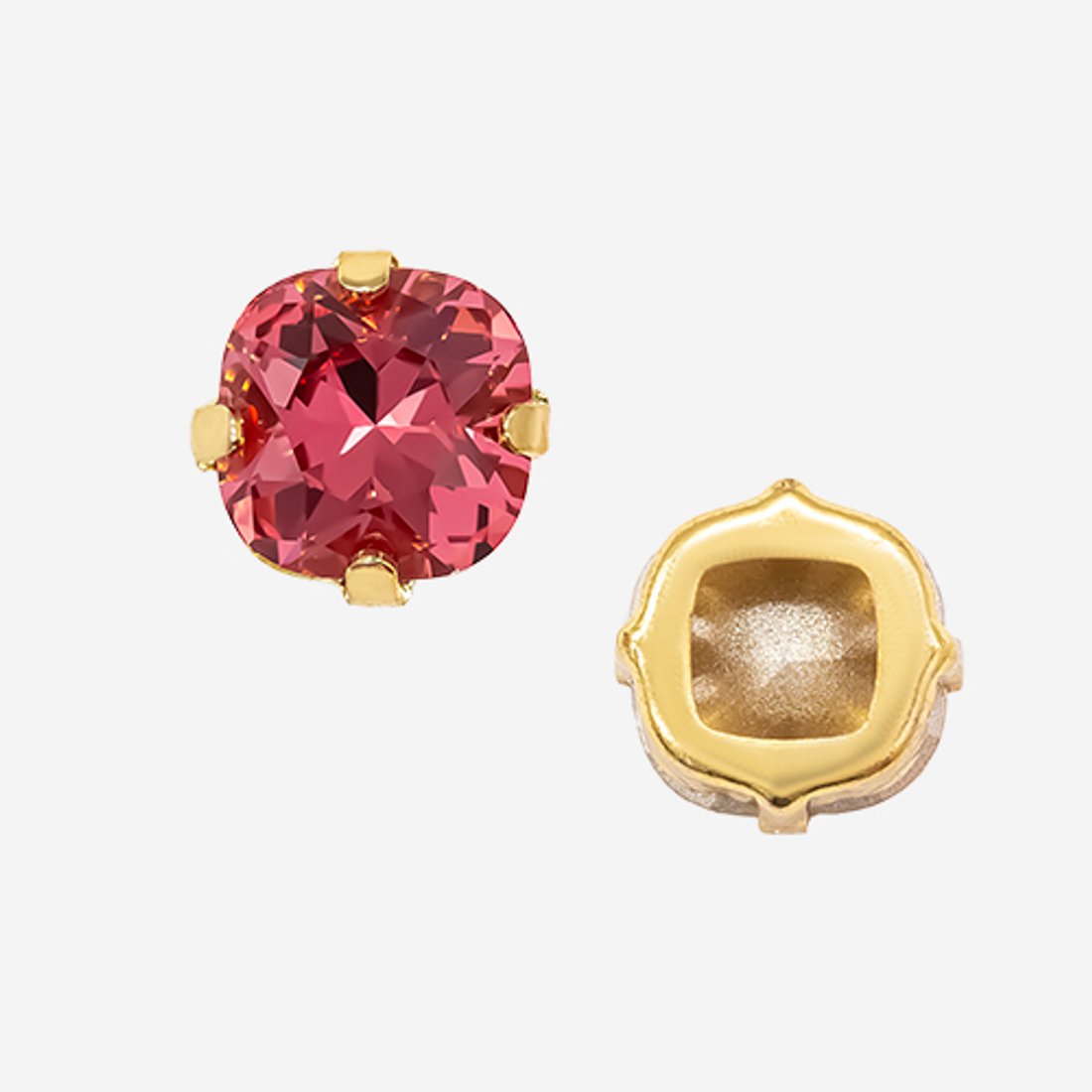 Кристалл Кушон (Сushion) в цапах, оттенок "Light Fuchsia", 9,2мм, позолота