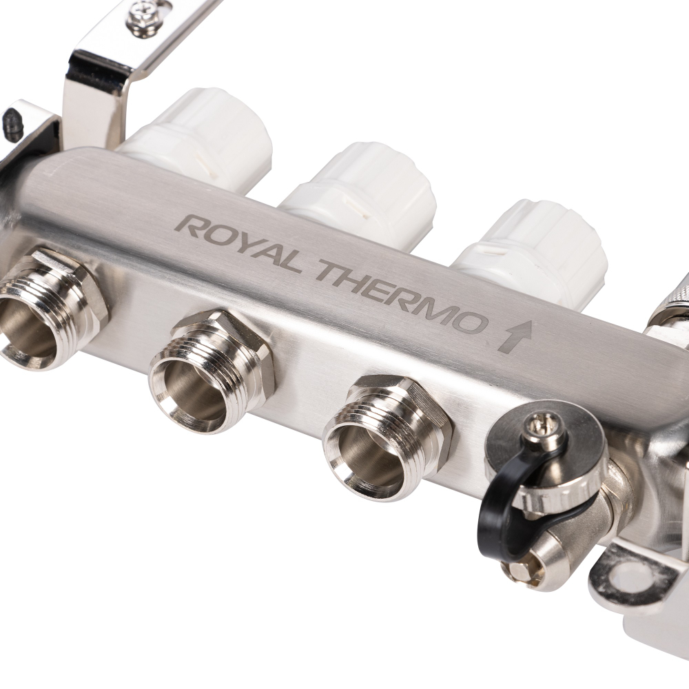 Коллектор Royal Thermo нерж. в сборе универсальный 1" ВР-3/4" НР с автомат. воздухоотвод-ми 3 вых.