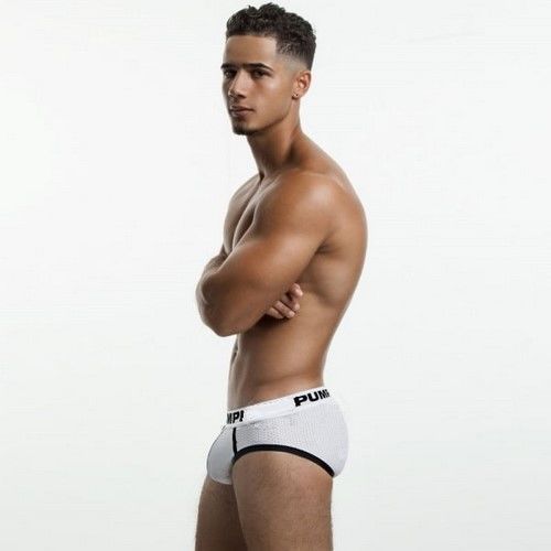 Мужские трусы брифы в сеточку c черной окантовкой  Pump Touchdown Brief White-Black 26080