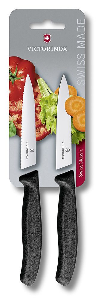 Набор Victorinox кухонный, 2 предмета, лезвие прямое и волнистое, черный