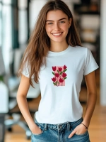 Футболка больших размеров с принтом цветы