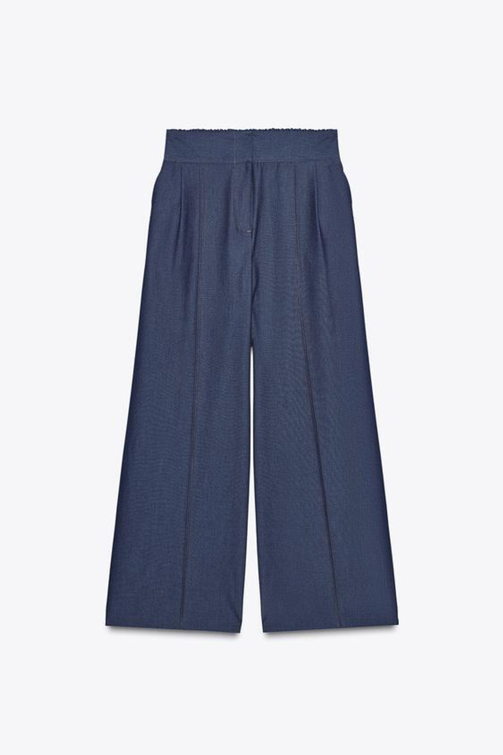 ZARA БРЮКИ WIDE LEG С ОТДЕЛОЧНОЙ СТРОЧКОЙ, ИНДИГО