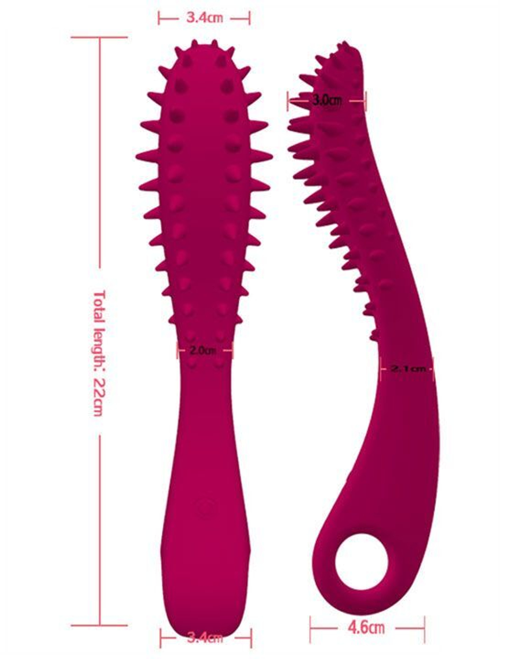 Малиновый вибратор Temptation Wand с шипиками - 22 см. (Цвет: малиновый)
