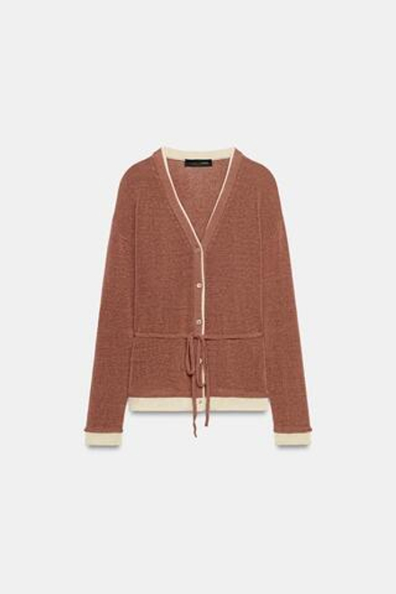 ZARA КАРДИГАН С КОНТРАСТНЫМИ ДЕТАЛЯМИ И ПОЯСОМ, МАРСАЛА