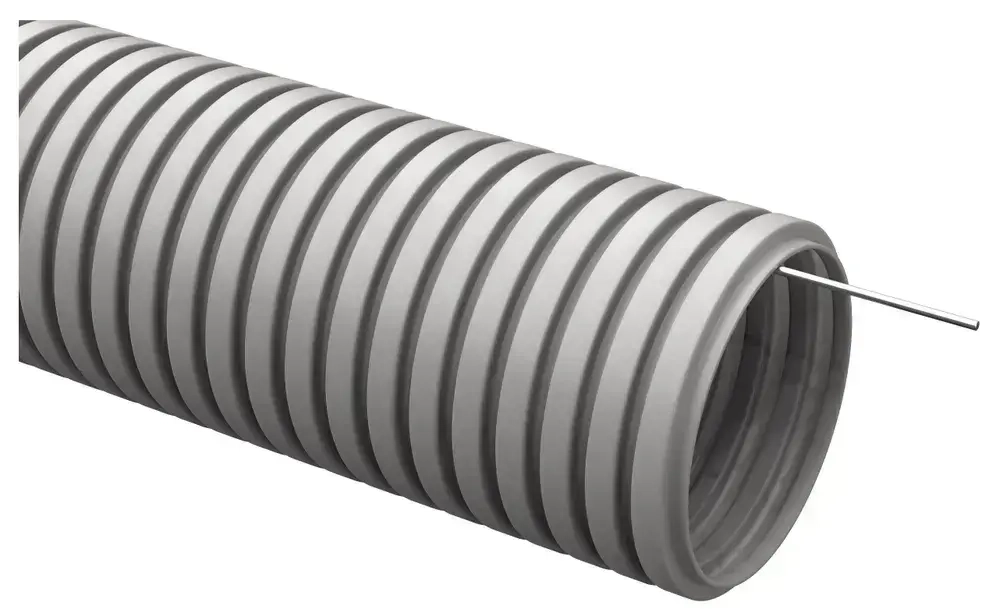 Труба гибкая гофрированная ПВХ 16мм с протяжкой лёгкая (50м) серый