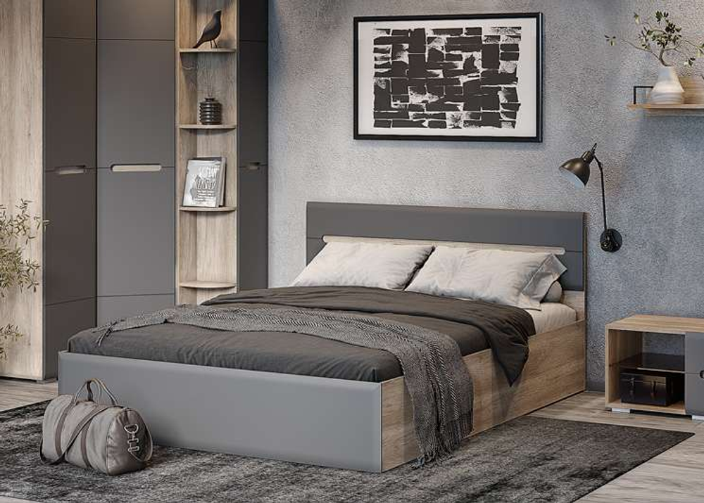 Кровать Наоми КР-11 дуб каньон/графит 1600 + настил