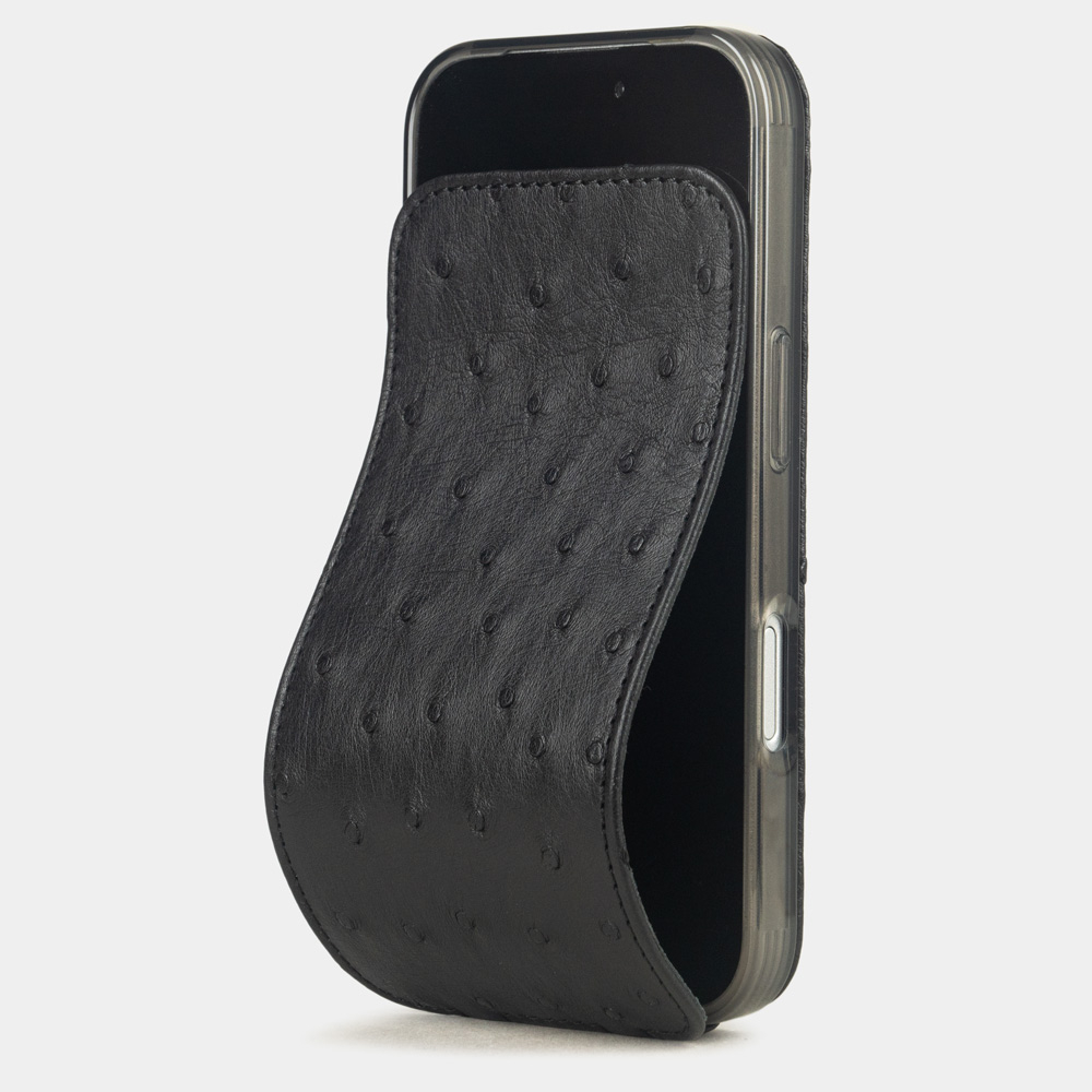 Кожаный чехол для iPhone 17 Pro Max, страус черного цвета