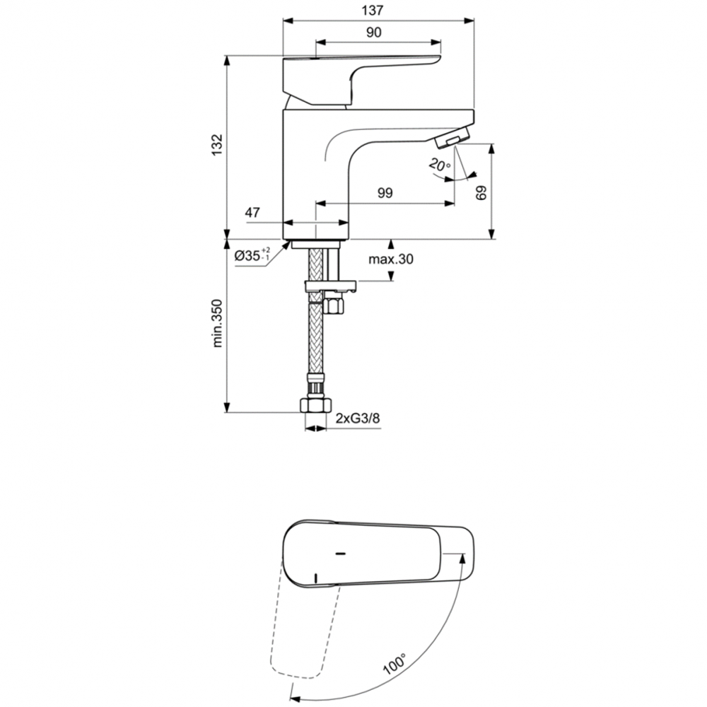 Смеситель Ideal Standard CERAPLAN III SLIM BC565AA  для умывальника