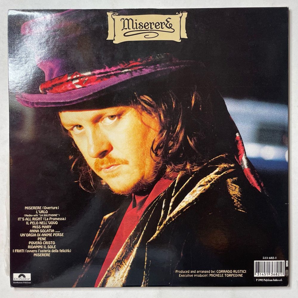 Винтажная виниловая пластинка LP Zucchero Sugar Fornaciari Miserere (Italy 1992)