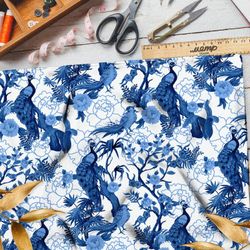 Ткань бифлекс синие павлины