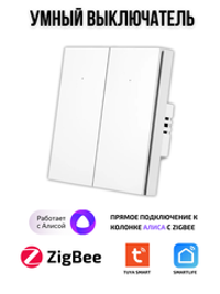 Умный выключатель ZigBee двухклавишный для Алисы
