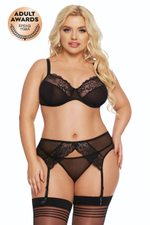 Комплект SoftLine Collection Marella бюстгальтер, стринги и пояс для чулок черный XXXL