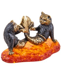 Народные промыслы AM-3675 Фигурка «Коты Русалки» (латунь, янтарь)