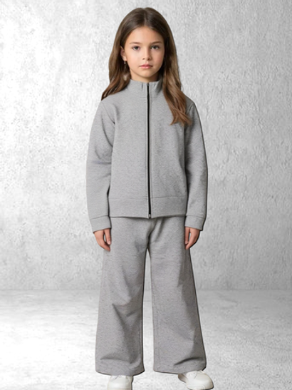 11588 Костюм детский (толстовка на молнии и брюки-палаццо) футер 2-х нитка серый меланж (72-140)