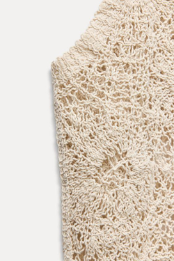 ZARA ТОП ИЗ КРУЖЕВА КРОШЕ С ГОРЛОВИНОЙ ХАЛТЕР, ЭКРЮ