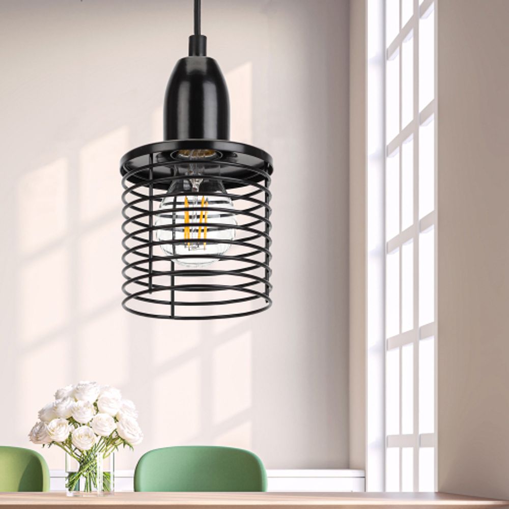 Светильник подвесной ЭРА PL5 BK под лампу E27 высота плафона 170мм подвеса 800мм черный | Подвесы в стиле LOFT