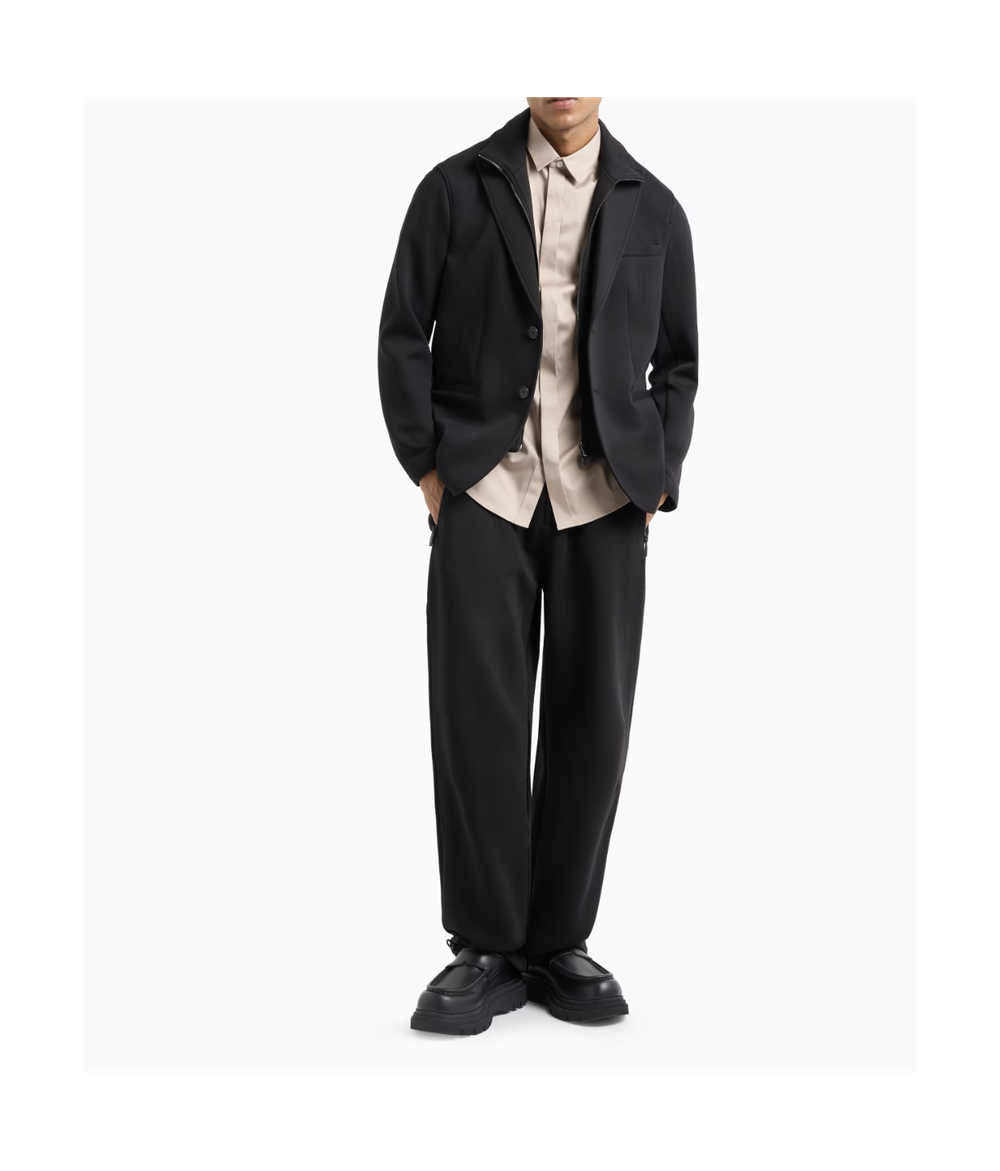 Однобортная куртка из эластичного хлопка с нагрудником на молнии Armani Exchange