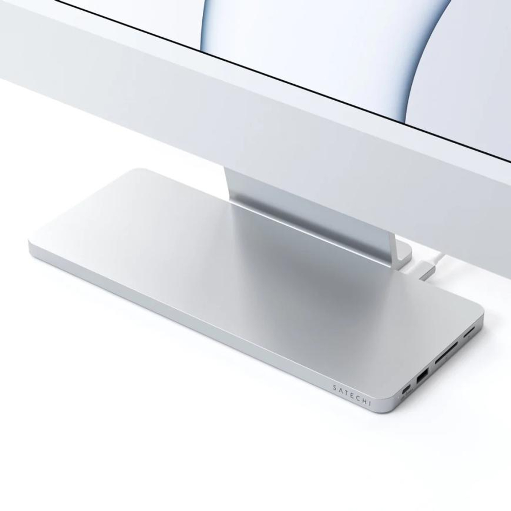 USB-Хаб с отсеком для SSD Satechi Slim Dock (USB-C) для iMac 24" (2021 и новее) (ST-UCISD) Подключение: съёмный кабель USB-C. Порты: USB-C, USB-A 3.2 Gen 1, 2 USB-A 2.0, microSD UHS-I, SD UHS-I. Есть отсек для SSD M.2 NVMe/SATA