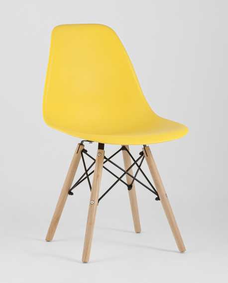 Eames Style DSW желтый пластик, стальной каркас, натуральный массив бука